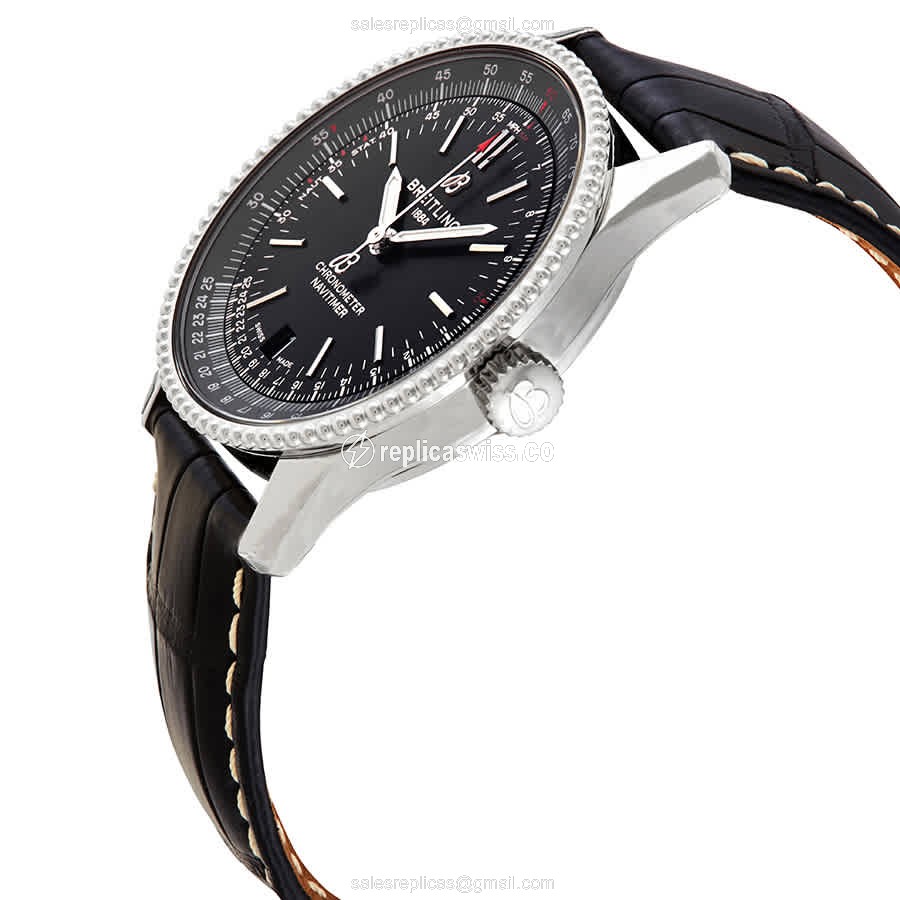 Breitling NAVITIMER 1 Replica - Automatic - Black Dial - Steel Case - Alligator Black Strap - View 2