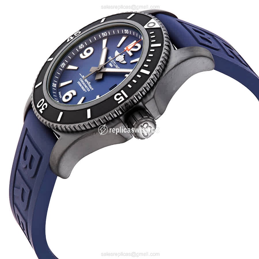Breitling SuperOcean Replica - Automatic - Steel Case - Blue Dial - Rubber Blue Strap - View 2