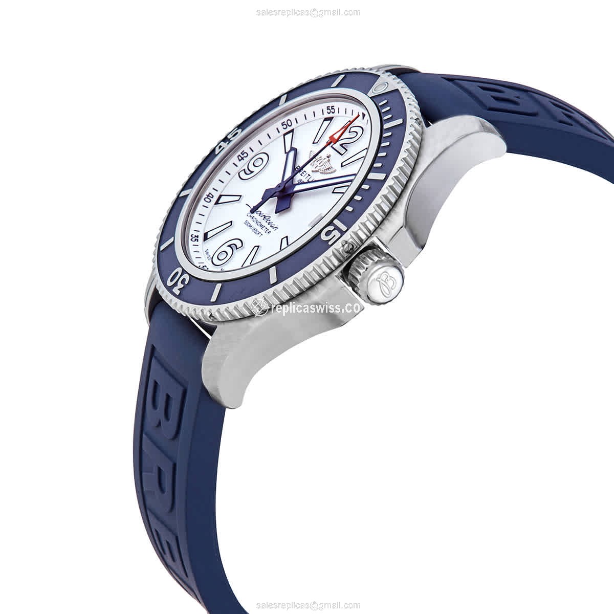 Breitling Superocean Replica - Automatic - Steel - White Dial - Blue Rubber Strap - View 2