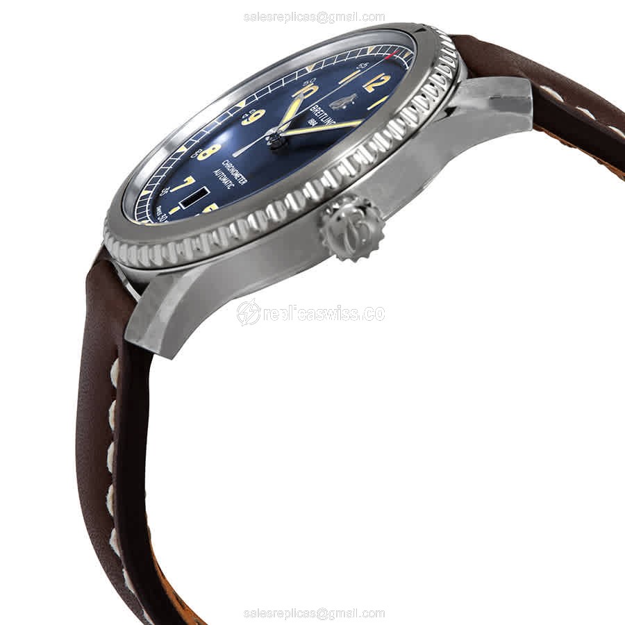 Breitling AVIATOR 8 Replica - Automatic - Steel Case - Blue Dial - Brown Cowhide Strap - View 2