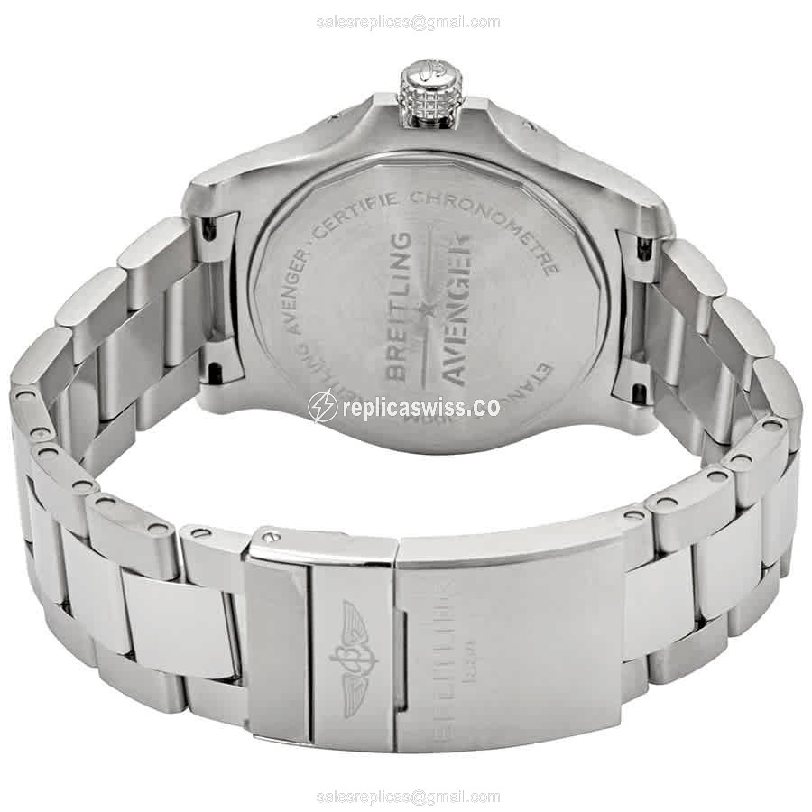 Breitling AVENGER II Replica - Automatic - Black Dial - Steel Case - Silver Strap - View 3