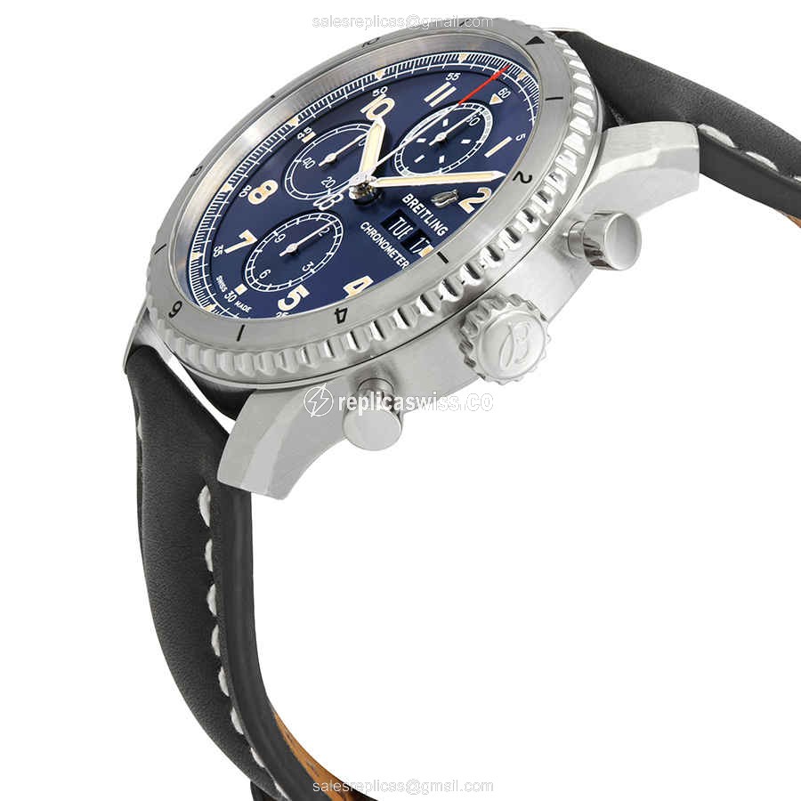 Breitling AVIATOR 8 Replica - Automatic - Steel Case - Blue Dial - Black Cowhide Strap - View 2