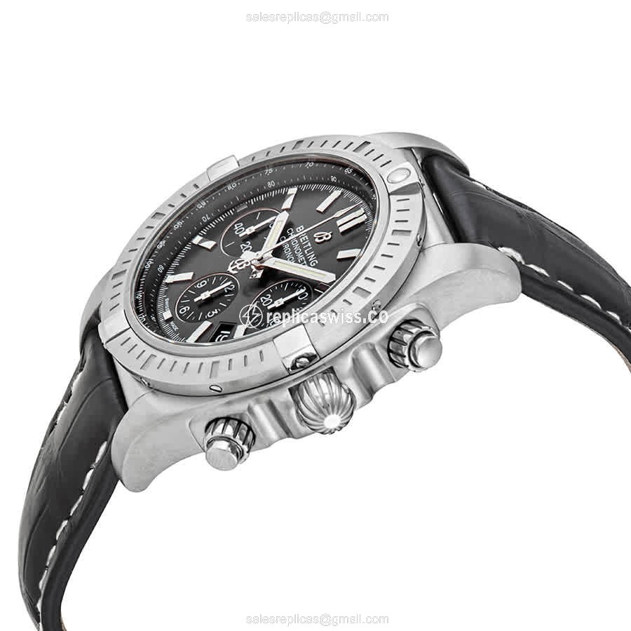 Breitling Chronomat B01 Replica - Automatic - Steel Case - Black Dial - Leather Strap - View 2