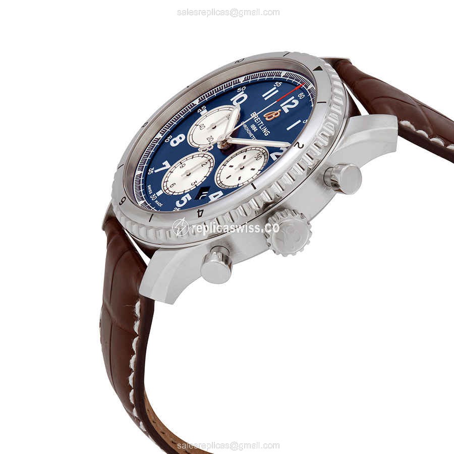 Breitling AVIATOR 8 Replica - Automatic - Steel Case - Blue Dial - Brown Alligator Strap - View 2