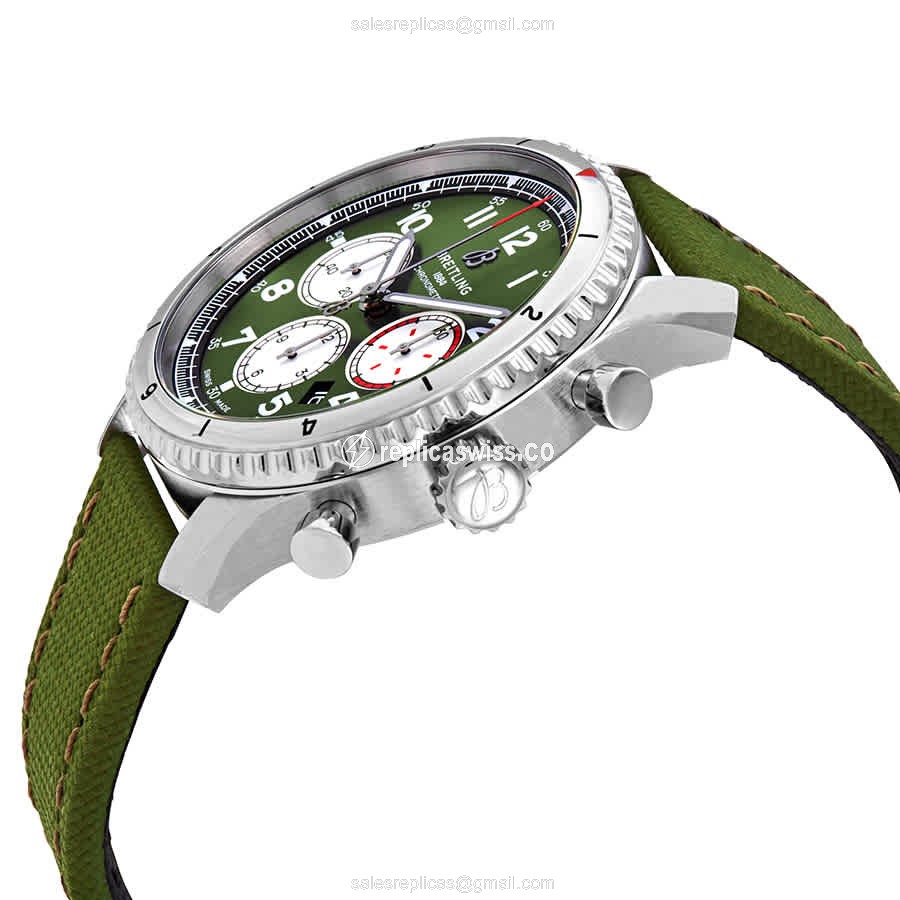 Breitling Aviator 8 Replica - Automatic - Steel Case - Green Dial - Canvas Green Strap - View 2