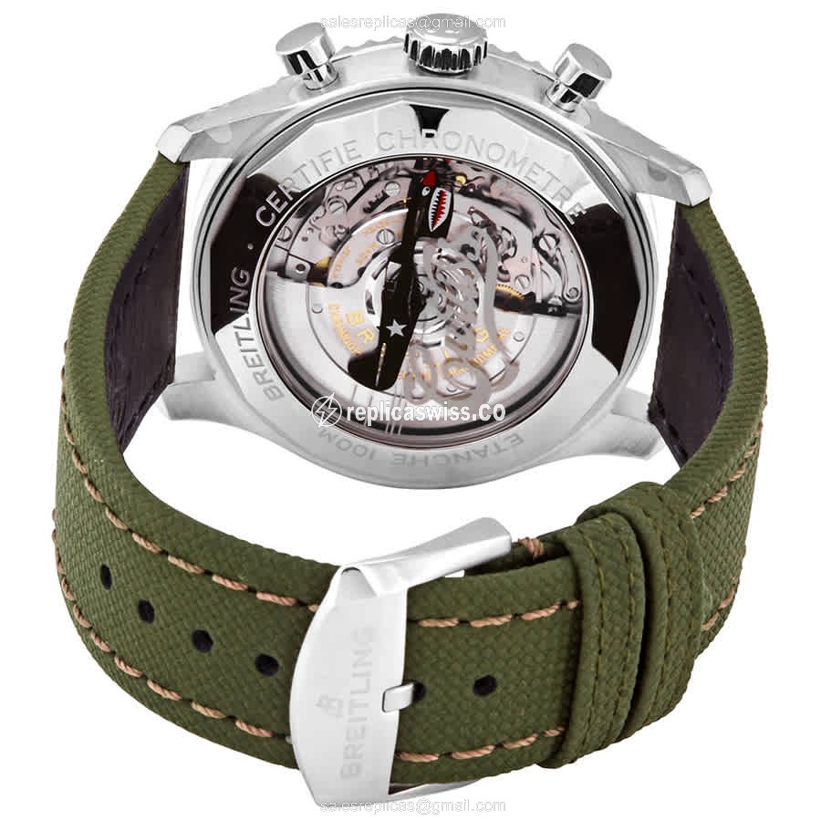 Breitling Aviator 8 Replica - Automatic - Steel Case - Green Dial - Canvas Green Strap - View 3