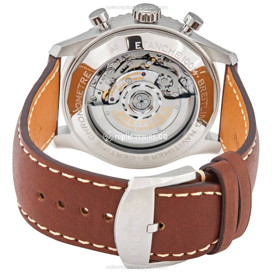 Breitling Aviator 8 Replica - Automatic - Stainless Steel - Silver Dial - Brown Cowhide Strap - View 3