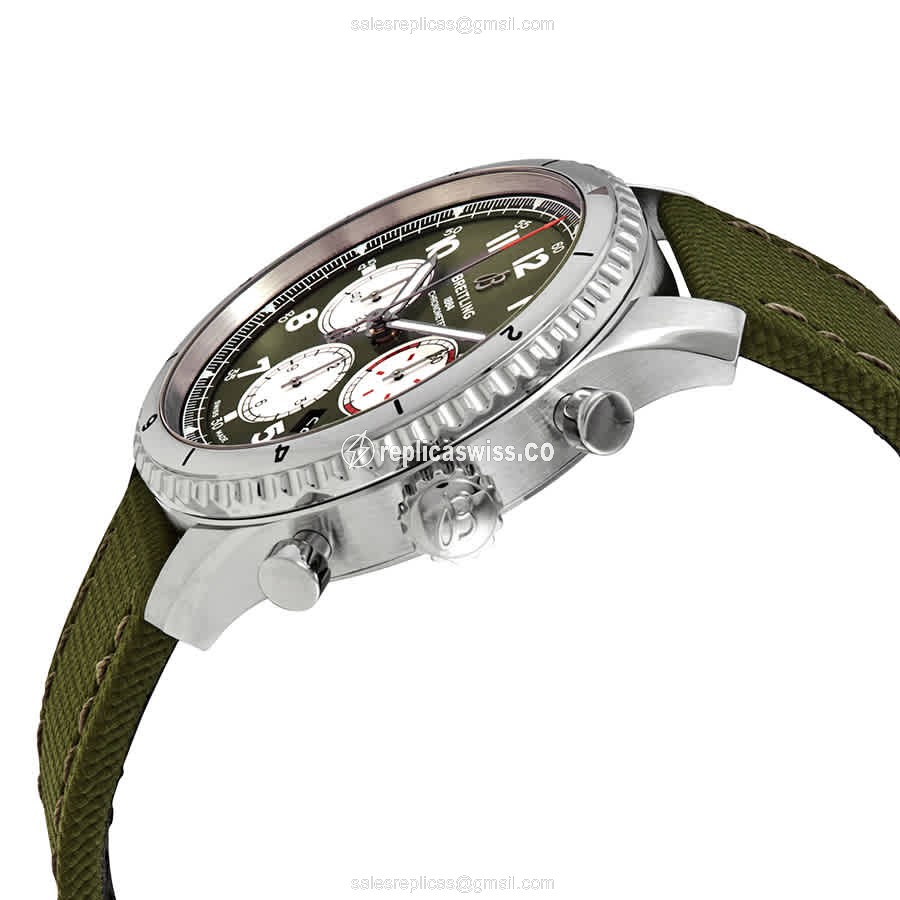 Breitling AVIATOR 8 - Automatic - Steel - Green Dial - Green Canvas Strap - Buckle Clasp - View 2