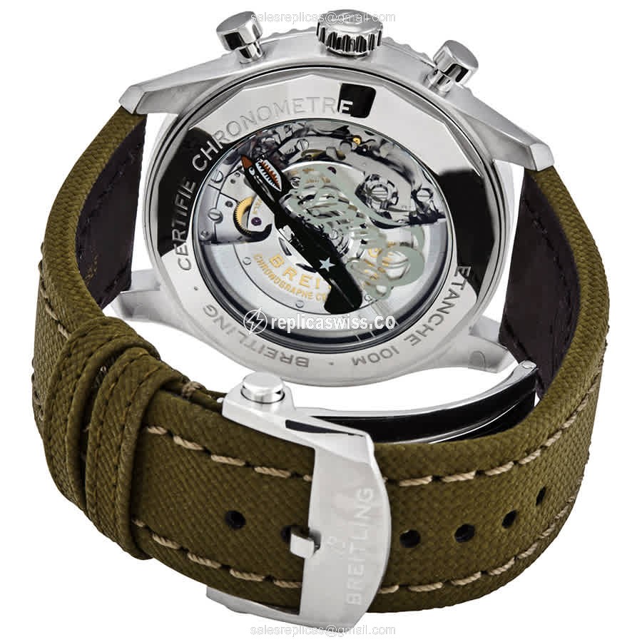 Breitling AVIATOR 8 - Automatic - Steel - Green Dial - Green Canvas Strap - Buckle Clasp - View 3