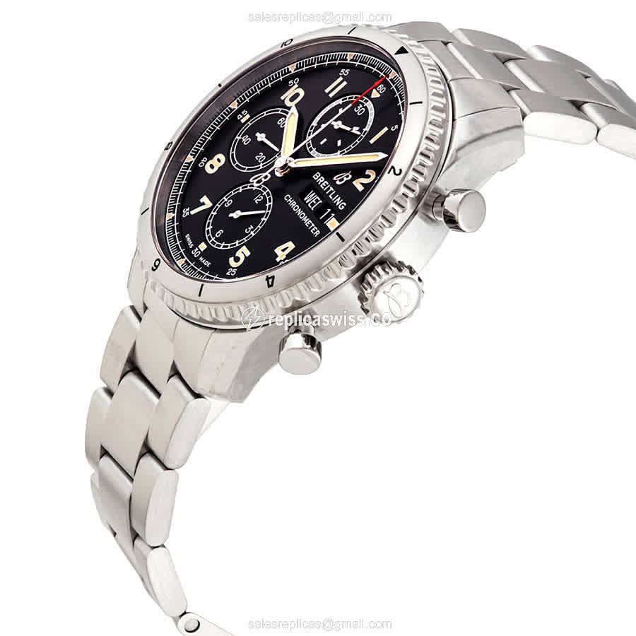 Breitling AVIATOR 8 Replica - Automatic - Steel Case - Black Dial - Silver Strap - View 2