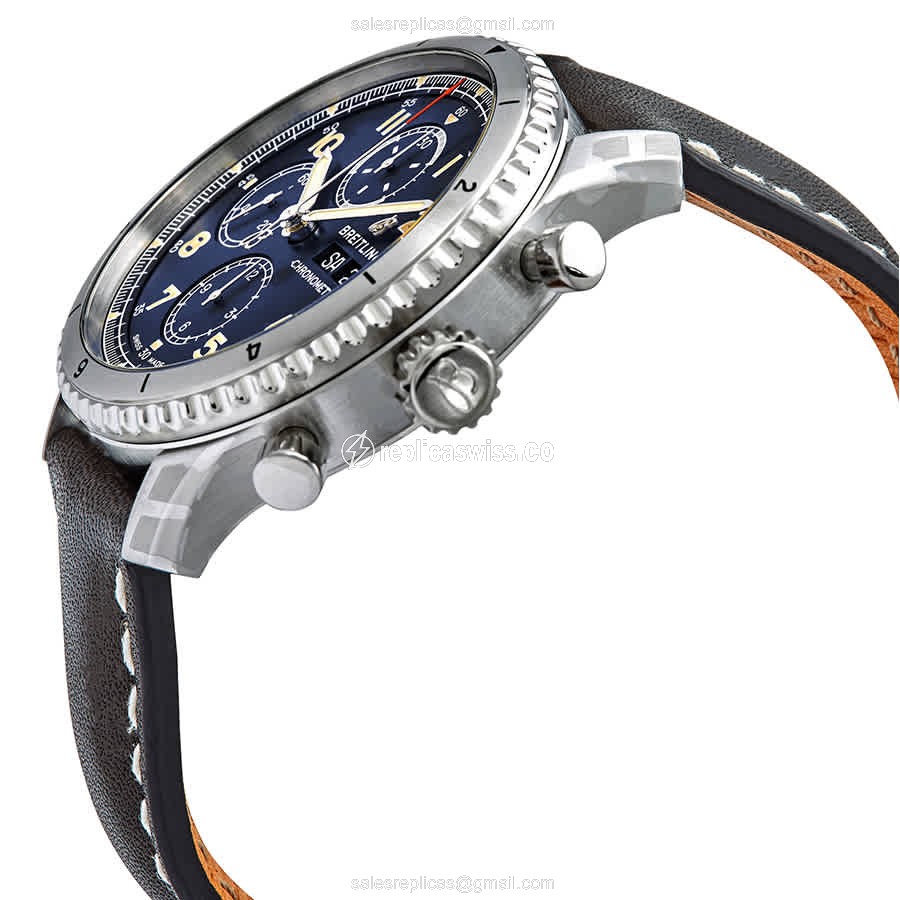 Breitling AVIATOR 8 Replica - Automatic - Blue Dial - Steel Case - Black Cowhide Strap - Buckle Clasp - View 2
