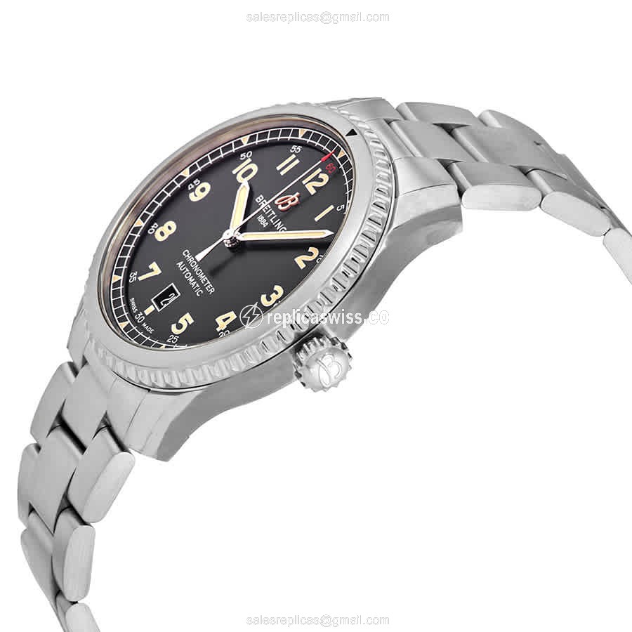 AVIATOR 8 Replica - Automatic - Black Dial on Silver Steel Strap - View 2