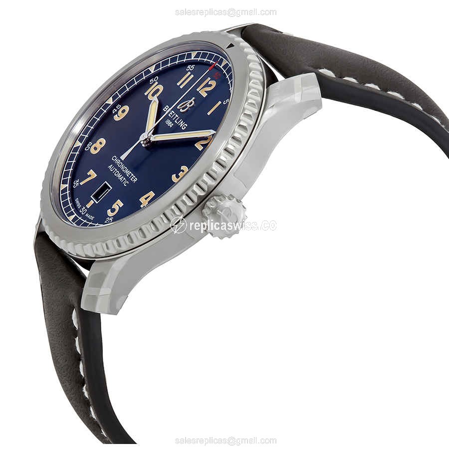 Breitling AVIATOR 8 Replica - Automatic - Steel - Blue Dial - Black Cowhide - Buckle - View 2