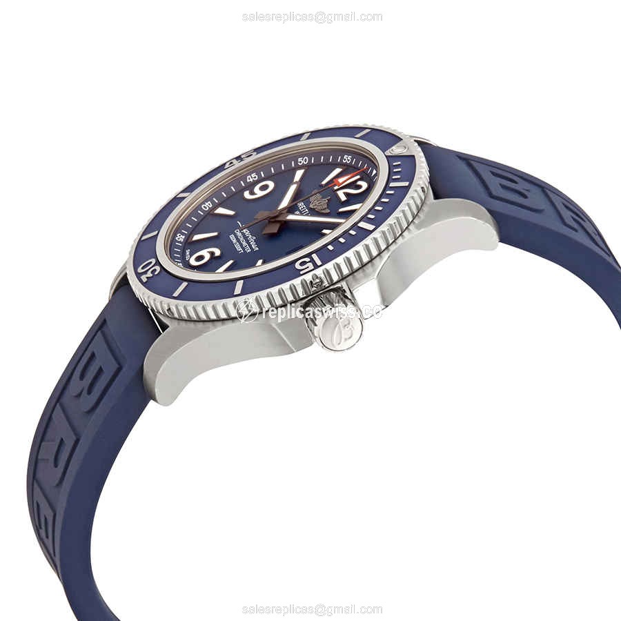 Breitling SuperOcean Replica - Automatic - Blue Steel Case - Blue Dial - Rubber Blue Strap - View 2