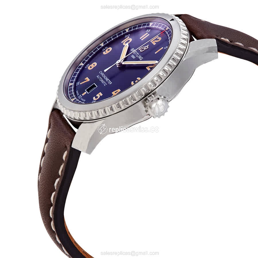 Breitling AVIATOR 8 - Automatic - Blue Dial - Brown Leather Strap - Buckle Clasp - View 2