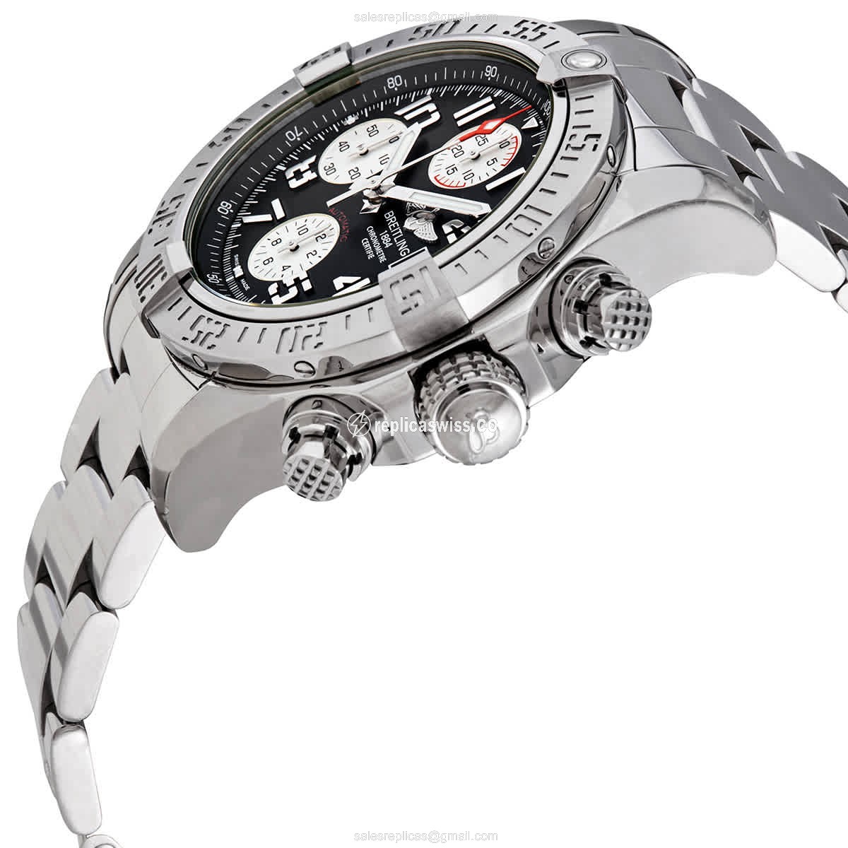 Breitling Avenger II Replica - Automatic - Black Dial - Steel Case - Silver Band - View 2