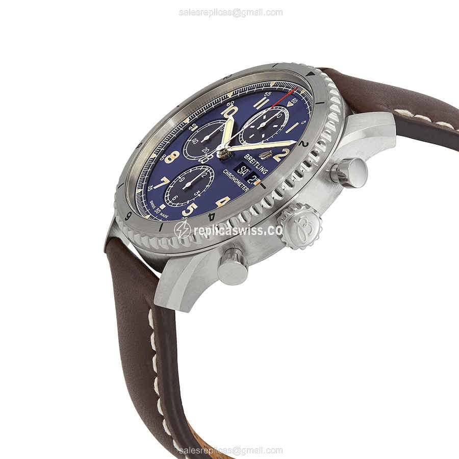 Breitling Aviator 8 Replica - Automatic - Steel - Blue Dial - Brown Cowhide Buckle - View 2