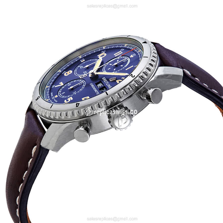 Breitling AVIATOR 8 Replica - Automatic - Steel - Blue Dial - Brown Cowhide Buckle - View 2