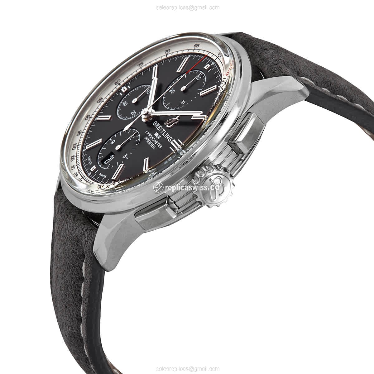 Breitling Premier Replica - Automatic - Steel Case - Black Dial - Leather Strap - Grey Buckle - View 2