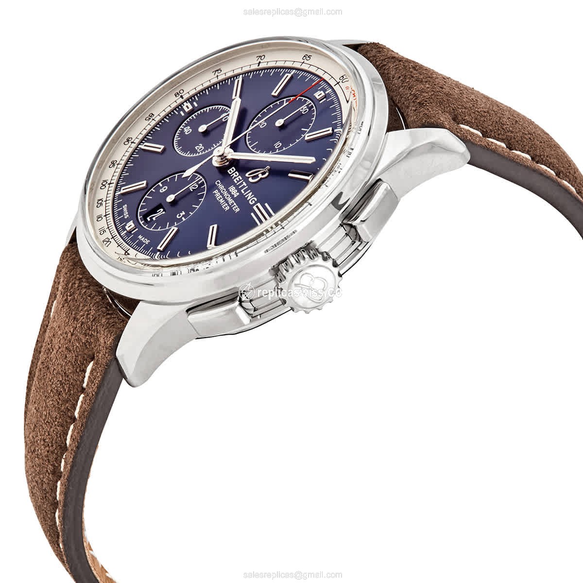 Breitling Premier Automatic - Stainless Steel Case - Blue Dial - Brown Leather Strap - View 2