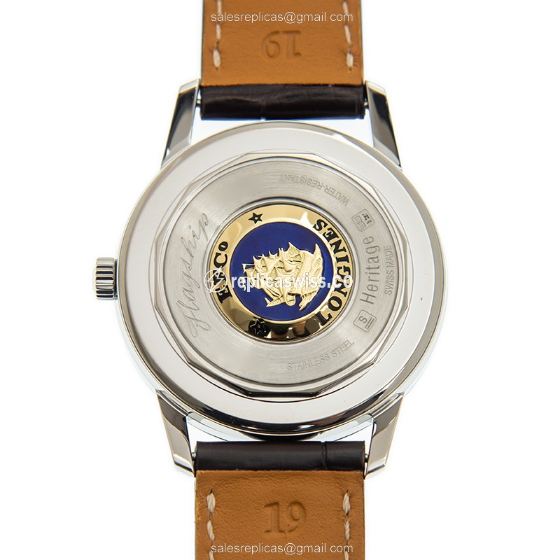 Longines Heritage Replica - Automatic - Stainless Steel - Silver Dial, Brown Alligator Strap - View 3