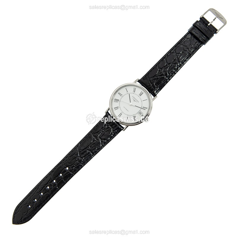 Rolex L4.821.4.11.2 Replica - Automatic - White Dial, Steel Case on Black Alligator Strap - View 2