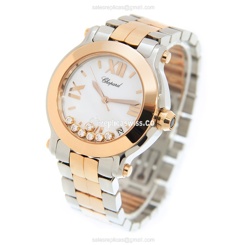 Chopard Happy Sport Quartz 18kt Rose Gold Steel - White Dial Silver Strap - View 3