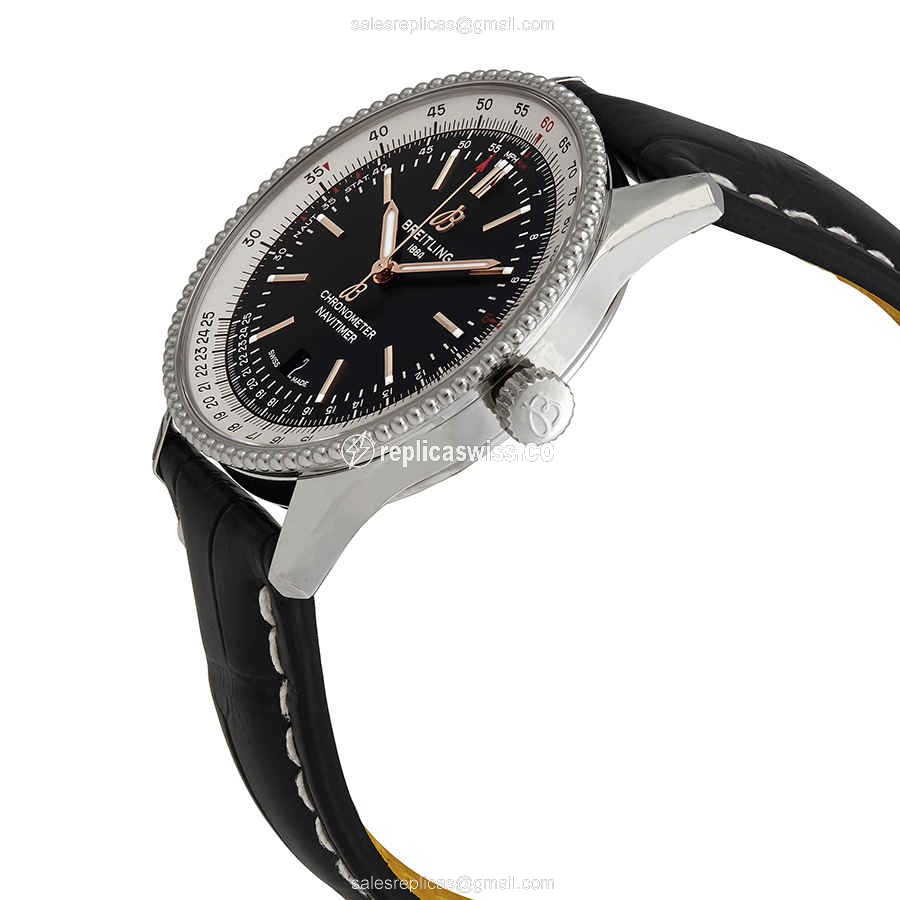 Breitling NAVITIMER 1 Automatic - Black Dial - Steel Case - Alligator Black Strap - Buckle Clasp - View 2