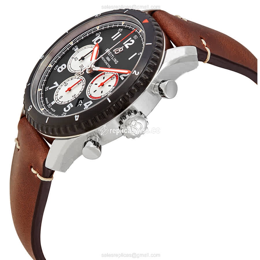 Breitling AVIATOR 8 - Automatic - Steel - Black - Brown Cowhide - Buckle - View 2