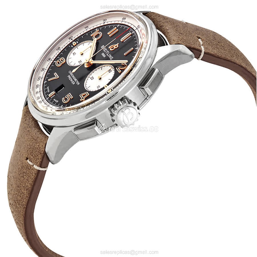Breitling Premier AB0118A21B1X2 - Automatic - Black Dial - Brown Cowhide - Stainless Steel Case - View 2