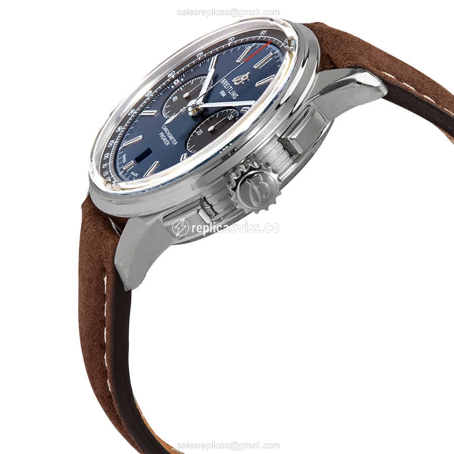 Breitling Premier AB0118A61C1X1 - Automatic - Blue Dial - Steel Case - Brown Cowhide Strap - View 2
