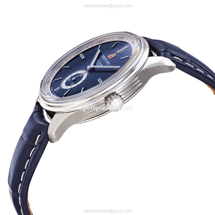 Breitling Premier A37340351C1P1 - Automatic - Steel Case - Blue Dial - Blue Alligator Strap - View 2