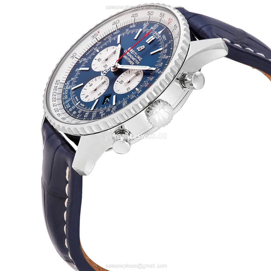Breitling NAVITIMER 1 Replica - Automatic - Blue Dial - Steel Case - Blue Alligator Strap - View 2