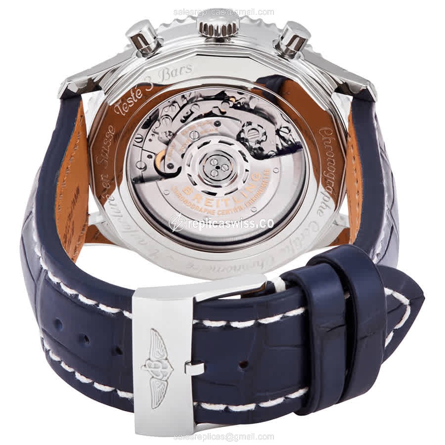 Breitling NAVITIMER 1 Replica - Automatic - Blue Dial - Steel Case - Blue Alligator Strap - View 3