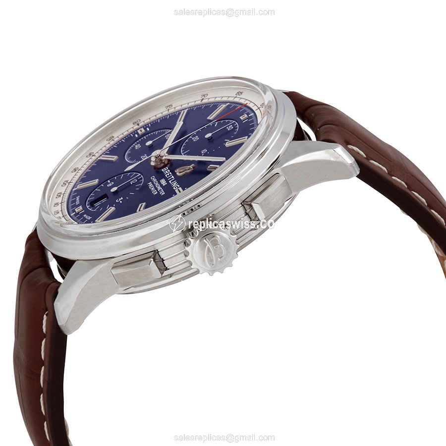 Breitling Premier A13315351C1P1 - Automatic - Steel Case - Blue Dial - Brown Alligator Strap - View 2