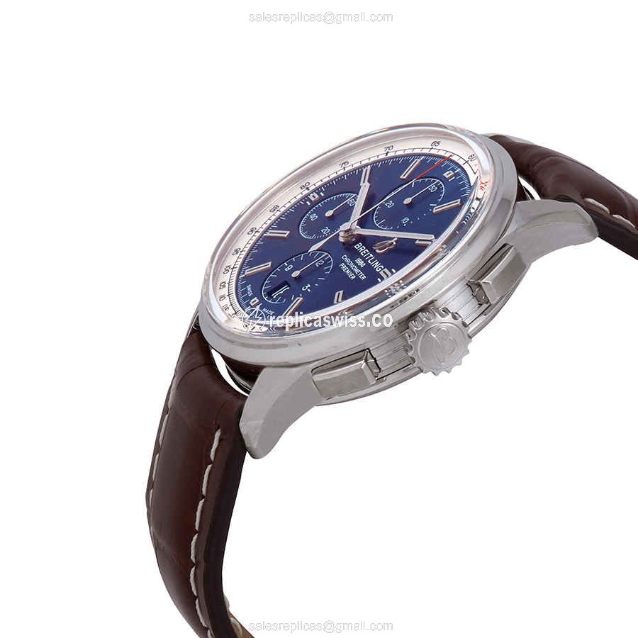 Breitling Premier Replica - Automatic - Steel - Blue Dial - Brown Alligator Strap - View 2