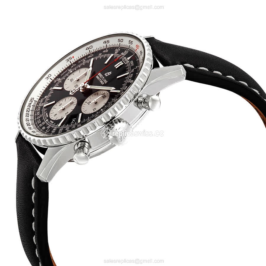 Breitling NAVITIMER 1 Replica - Automatic - Black - Steel Case - Black Dial - Cowhide Strap - View 2