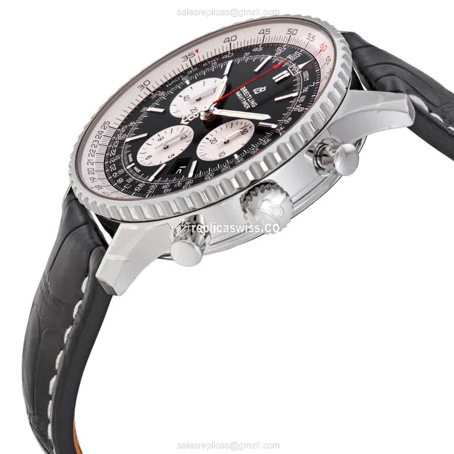 Breitling NAVITIMER 1 Replica - Automatic - Black Dial - Steel Case - Alligator Black Strap - View 2