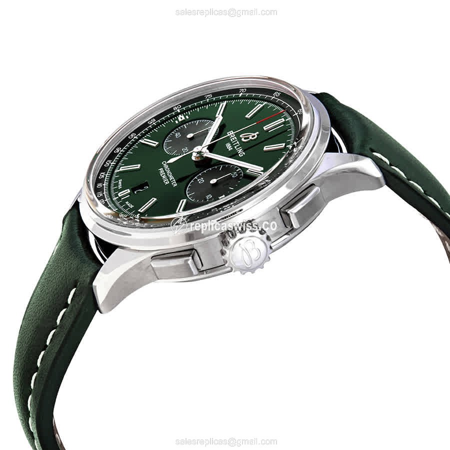 Breitling Premier Replica - Automatic - Steel Case - Green Dial - Green Leather Strap - View 2