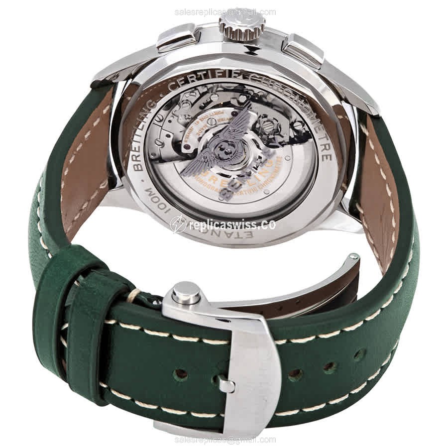 Breitling Premier Replica - Automatic - Steel Case - Green Dial - Green Leather Strap - View 3
