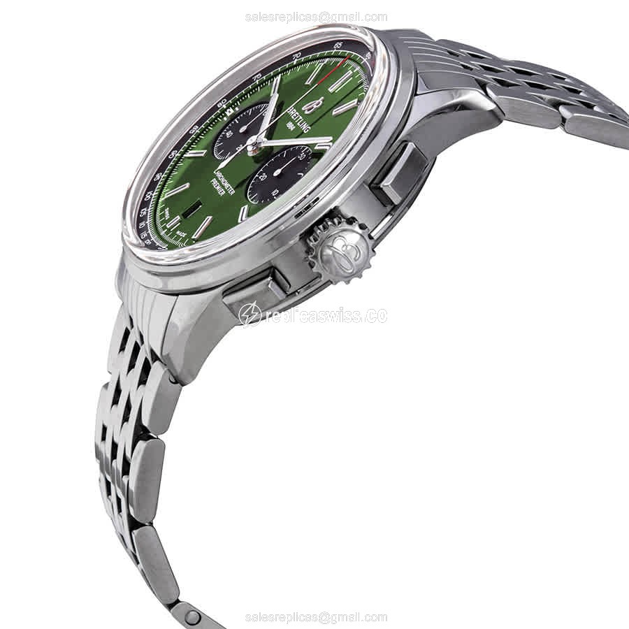 Automatic Breitling Premier Replica - Green Dial - Steel Case, Silver Strap - View 2