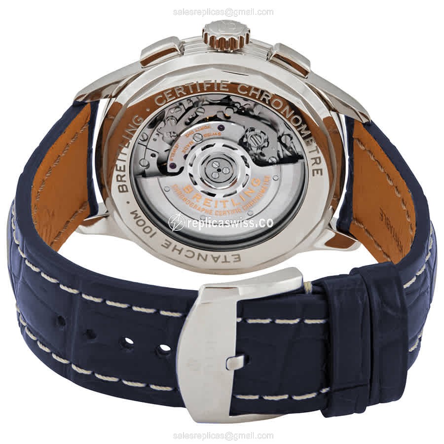 Breitling Premier AB0118A61C1P2 - Automatic - Blue Dial - Stainless Steel Case - Blue Alligator Strap - View 3