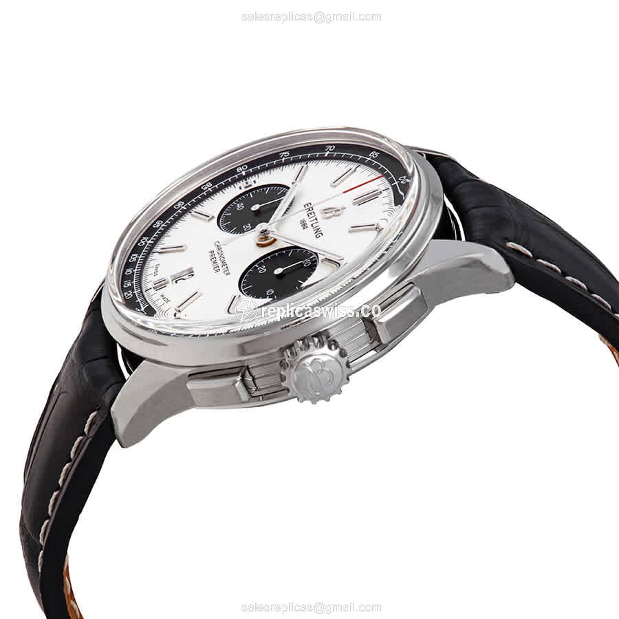 Breitling Premier Replica - Automatic - Steel Case - Silver Dial - Black Alligator Strap - View 2