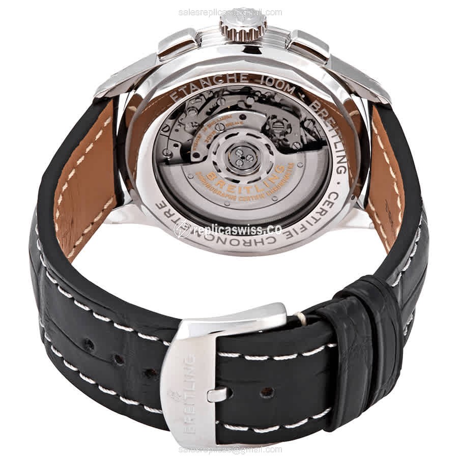 Breitling Premier Replica - Automatic - Steel Case - Silver Dial - Black Alligator Strap - View 3