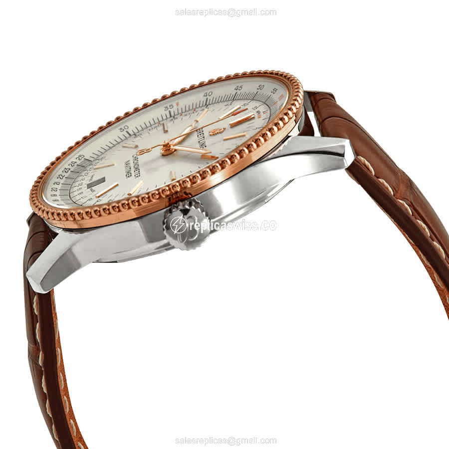 Breitling NAVITIMER 1 Replica - Automatic - Steel - Silver Dial - Brown Alligator Buckle - View 2