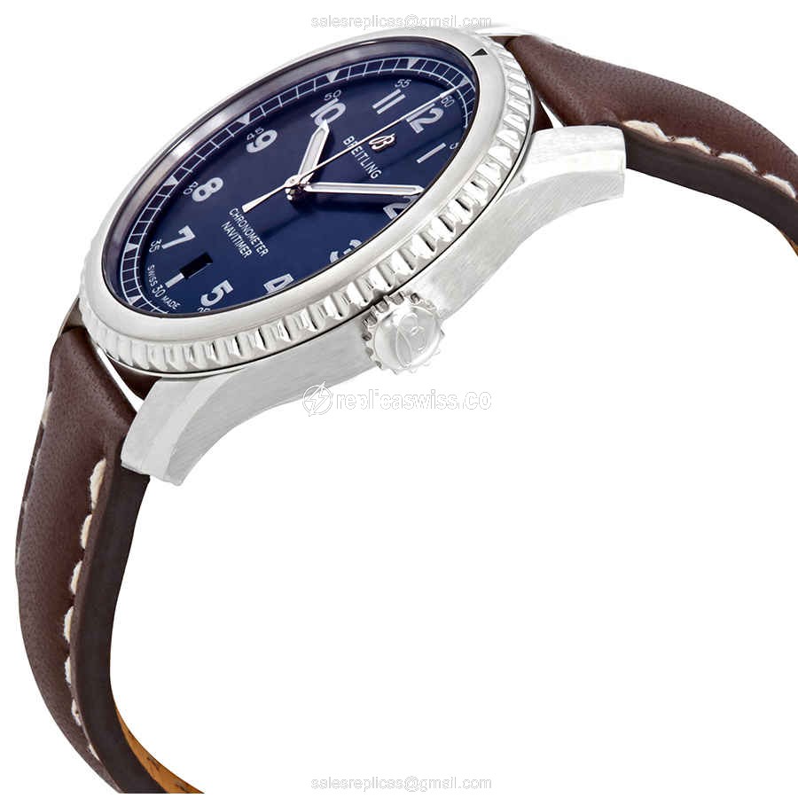 Breitling AVIATOR 8 Replica - Automatic - Steel Case - Blue Dial - Brown Leather Strap - View 2