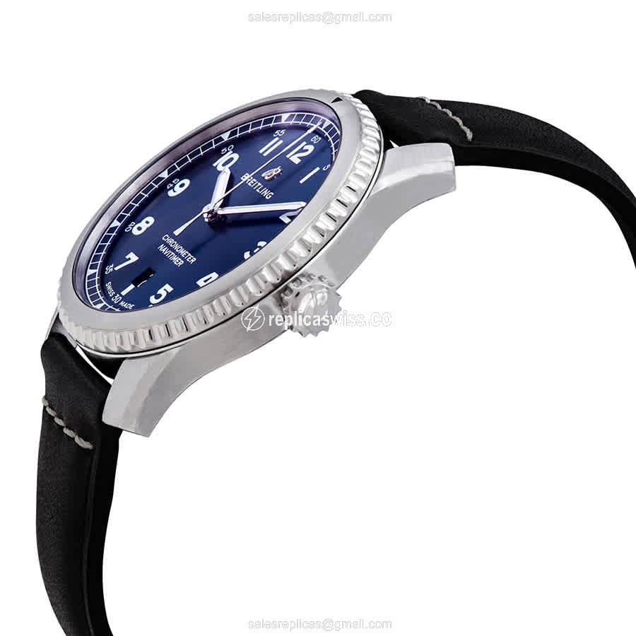 Breitling AVIATOR 8 Replica - Automatic - Blue Dial - Steel Case - Black Leather Strap - View 2