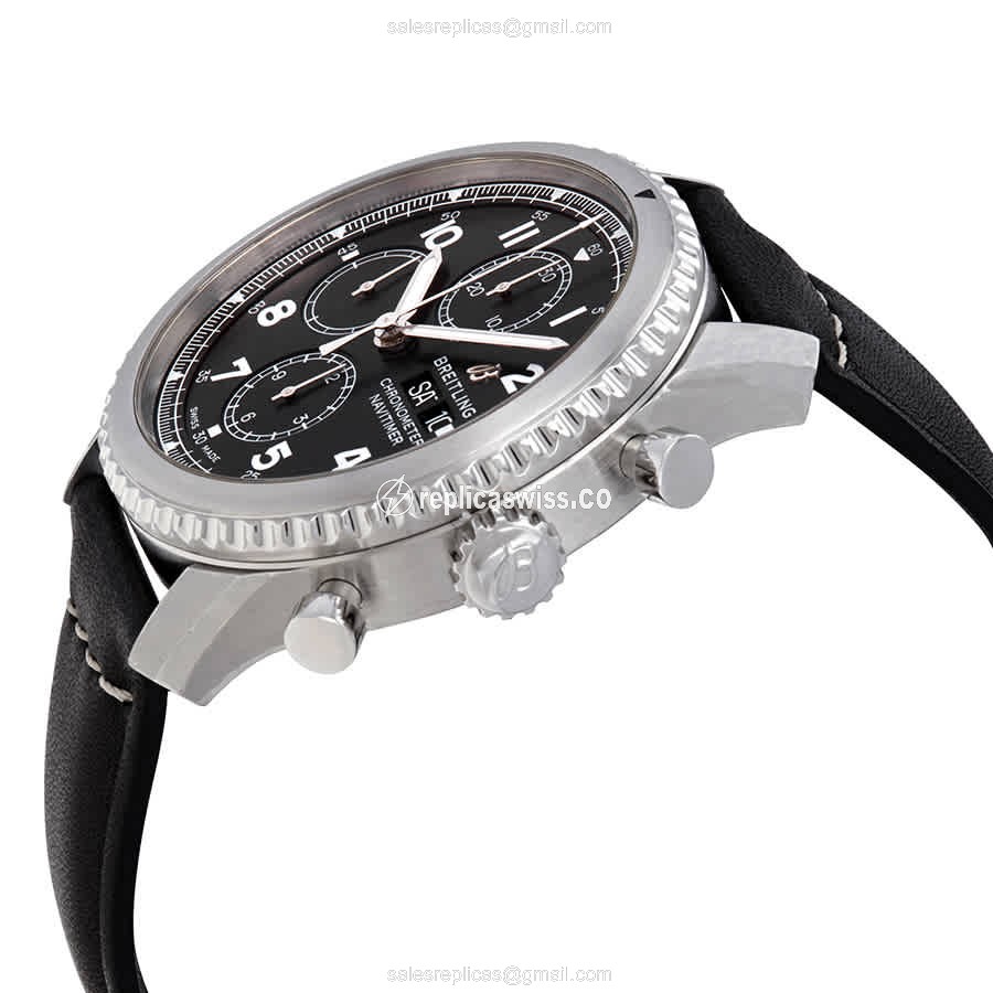 Breitling AVIATOR 8 Replica - Automatic - Black Steel Case - Leather Black Strap - View 2