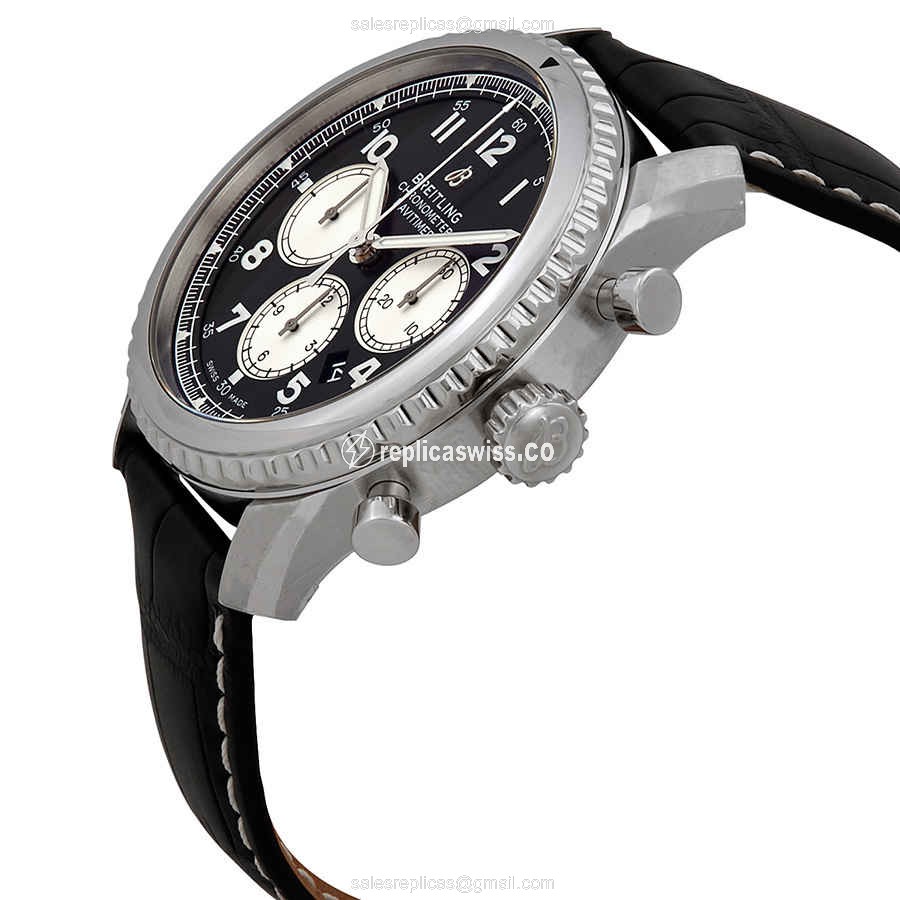 Breitling AVIATOR 8 Replica - Automatic - Black - Stainless Steel - Alligator Black - View 2