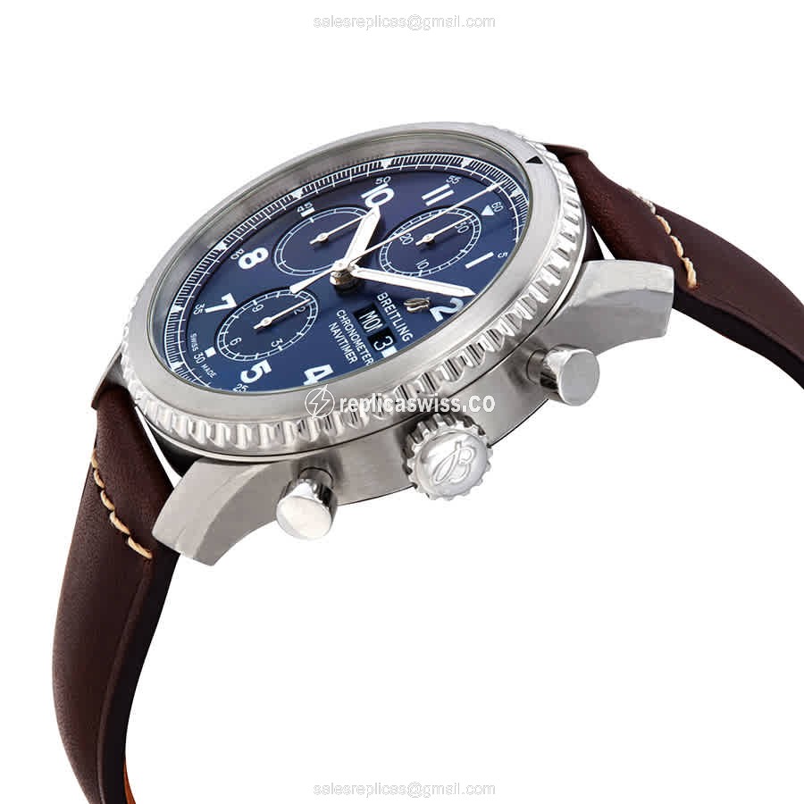 Breitling AVIATOR 8 Replica - Automatic - Steel Case - Blue Dial - Brown Leather Strap - View 2